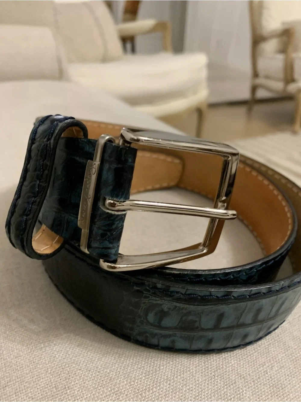 Roger Ximenez Midnight mock crocodile Italian leather Belt Size 38